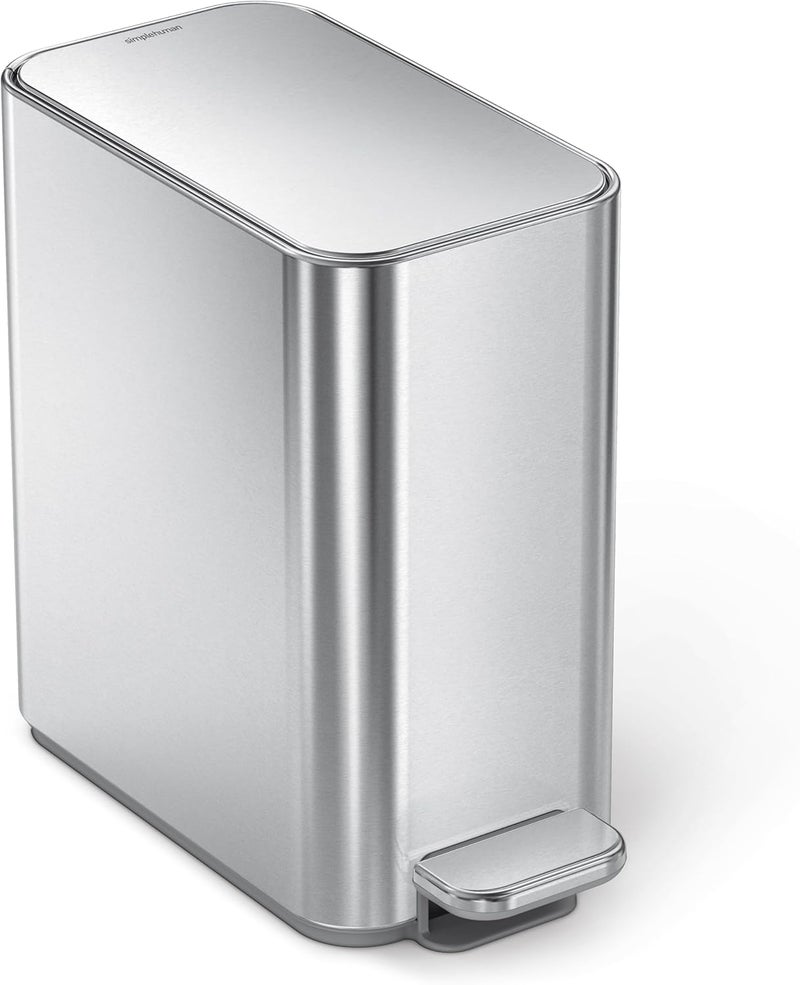 Simple Human Small Bathroom Trash Can with Lid, Stainless Steel Waste Basket, 5 Liter / 1.3 Gallon, Brushed - Image 1